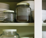 Etched glass storage jars