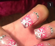 Pink sparkly snowflake nails