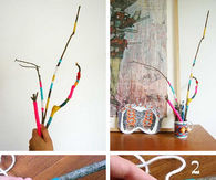 Decorated yarn twigs