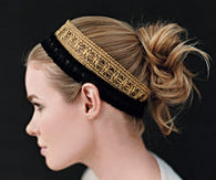 Hair up with black and gold hairbands