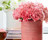 Burlap wrapped flower vases