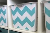 Chevron fabric covered storage bins