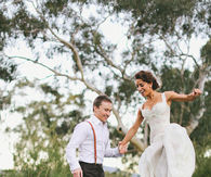Trampoline bride and groom