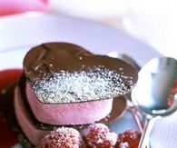 Chocolate and raspberry heart napoleons