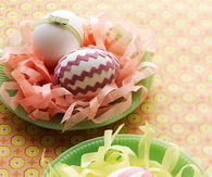 Ribbon and rickrack wrapped eggs