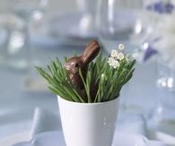 Wheatgrass setting with Chocolate Bunny Favors