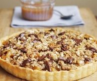 Dried pear and chocolate caramel tart