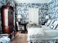 Traditional toile wallpaper bedroom