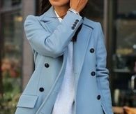 Blue Jacket paired with Jeans and Heels