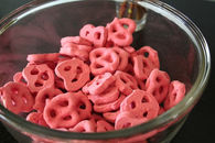 Pink chocolate pretzels