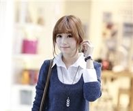Splendid Knit Blouse Shirt Fake Two Pieces All-matched Blouse