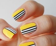 Yellow striped manicure