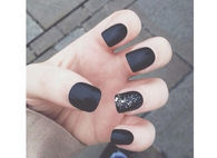 Black matte nails with sparkles