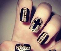 Leopard print cross gold nails