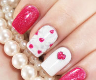 Hot pink glitter white nails