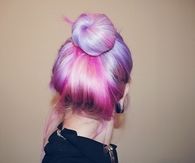 Violet pink bun hairdo