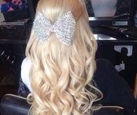 Long blonde hair with bow
