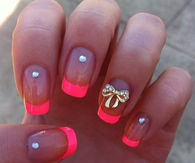 Studded pink tip clear nails