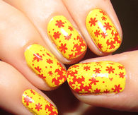 Red and yellow floral nails