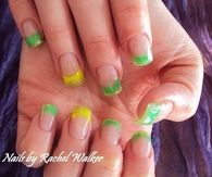 Green and yellow nails with clear polish