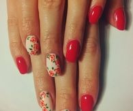 Floral red and white nails