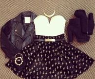 Black Mini Dress with Leather Jacket and Boots
