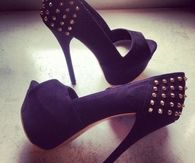 Black Platform Heels with Toe Peek and Studs
