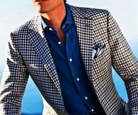Blue plaid jacket, chambray shirt and jeans