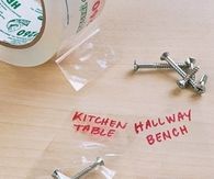 Packing tape as nut and bolt holder