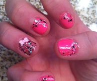 Pink glitter bow nails