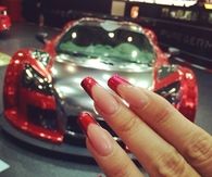 Red and clear long square nails