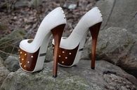 Gray & Brown Stiletto Pumps with Studs