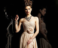 Chiffon Dress with Strapless Corset Bodice
