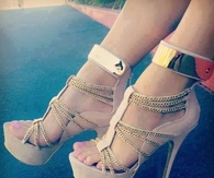 Gold Stiletto Sandals with Chains