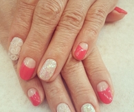 Nude and pink floral nails