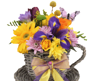 Cheerful Spring Bouquet in Basket Teacup