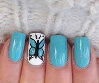 Blue butterfly nails