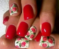 Red floral nails