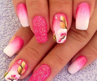 Pink floral ombre nails