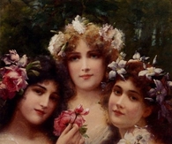Painting of Vintage Women in Spring