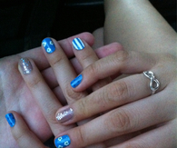 Blue floral stripe nails