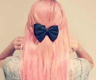 Pink hair with black bow