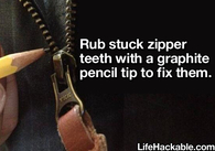 Rub stuck zipper teeth with a graphite pencil tip to fix them