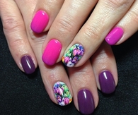 Floral purple magneta nails