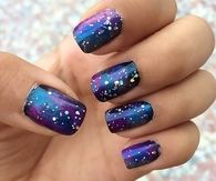 Galaxy glittery nails