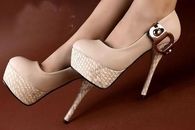 Tan Pumps with Gold Buckle