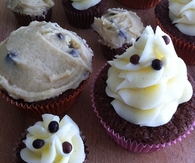 Chocolate cupcakes with vanilla and chocolate chips