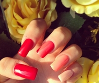Square red and peach nails