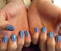 Blue and white striped nails