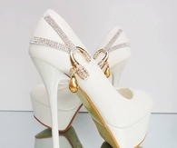 White Wedding Pumps with Gold & Diamond Bling
